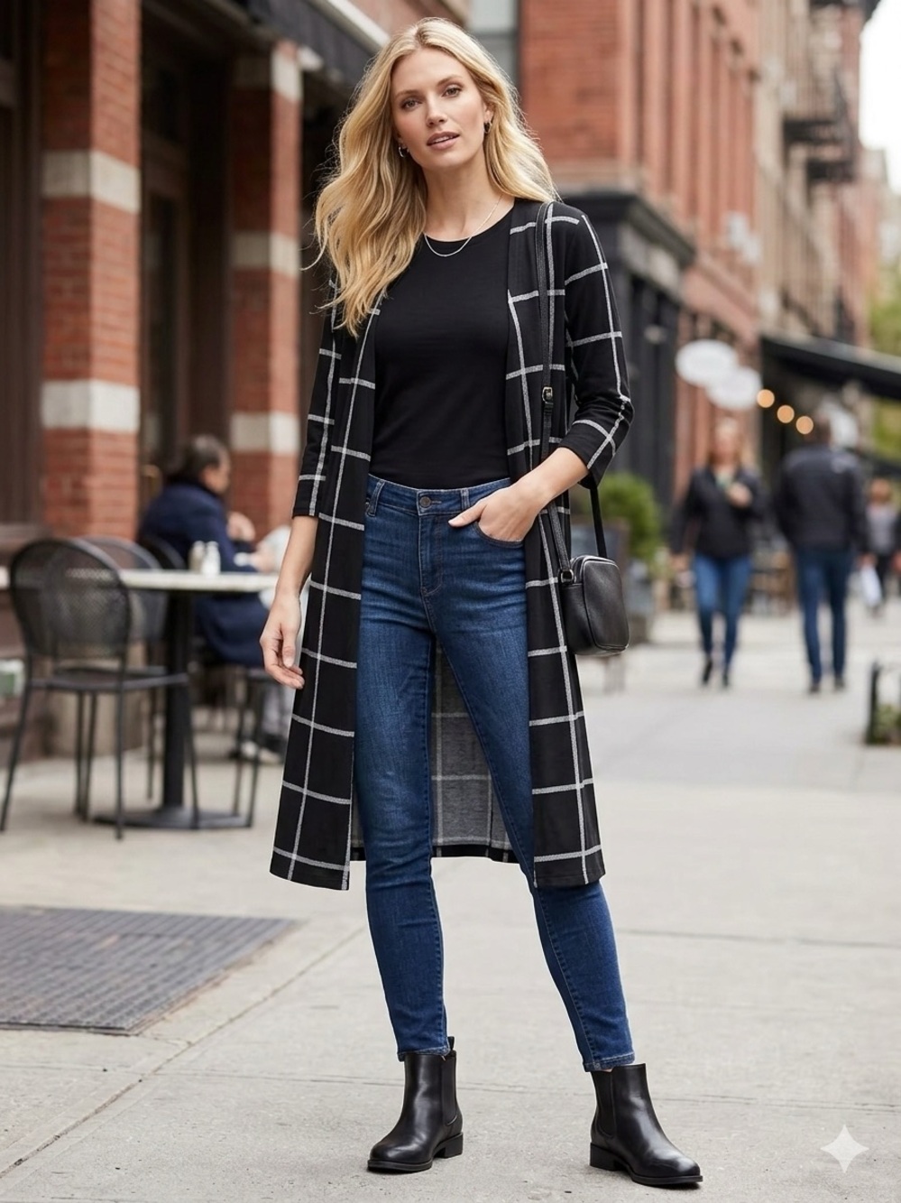 Notations black & white checkered open long cardigan Size 1X NWOT
